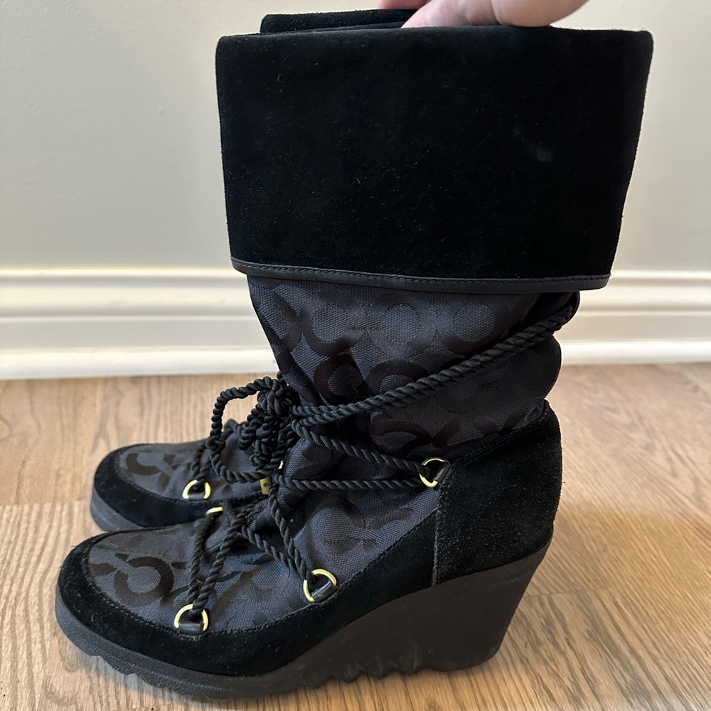 Coach Jacquard Maisy Signature Logo Wedge Winter Snow Boot
